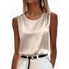Zeagoo Womens Satin Tank Top Pleated Sleeveless Blouse Dressy Casual Tops Crewneck Silk Shirts Business Summer Clothes(Light Champagne)