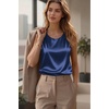 Zeagoo Womens Satin Tank Top Pleated Sleeveless Blouse Dressy Casual Tops Crewneck Silk Shirts Business Summer Clothes(Navy Blue)