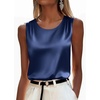 Zeagoo Womens Satin Tank Top Pleated Sleeveless Blouse Dressy Casual Tops Crewneck Silk Shirts Business Summer Clothes(Navy Blue)