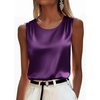 Zeagoo Womens Satin Tank Top Pleated Sleeveless Blouse Dressy Casual Tops Crewneck Silk Shirts Business Summer Clothes(Purple)