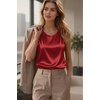Zeagoo Womens Satin Tank Top Pleated Sleeveless Blouse Dressy Casual Tops Crewneck Silk Shirts Business Summer Clothes(Red)