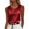 Zeagoo Womens Satin Tank Top Pleated Sleeveless Blouse Dressy Casual Tops Crewneck Silk Shirts Business Summer Clothes(Red)