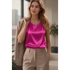 Zeagoo Womens Satin Tank Top Pleated Sleeveless Blouse Dressy Casual Tops Crewneck Silk Shirts Business Summer Clothes(Rose Red)