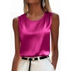 Zeagoo Womens Satin Tank Top Pleated Sleeveless Blouse Dressy Casual Tops Crewneck Silk Shirts Business Summer Clothes(Rose Red)