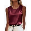 Zeagoo Womens Satin Tank Top Pleated Sleeveless Blouse Dressy Casual Tops Crewneck Silk Shirts Business Summer Clothes(Wine Red)