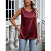 Zeagoo Womens Satin Tank Top Pleated Sleeveless Blouse Dressy Casual Tops Crewneck Silk Shirts Business Summer Clothes(Wine Red)