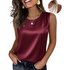 Zeagoo Womens Satin Tank Top Pleated Sleeveless Blouse Dressy Casual Tops Crewneck Silk Shirts Business Summer Clothes(Wine Red)