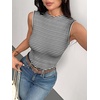 Zeagoo Womens Sleeveless Mock Turtleneck Tank Tops Ribbed Lettuce Trim Tops Basic Slim Fit Shirts Casual Summer Clothes 2026(Black-white Stripe)