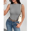 Zeagoo Womens Sleeveless Mock Turtleneck Tank Tops Ribbed Lettuce Trim Tops Basic Slim Fit Shirts Casual Summer Clothes 2026(Black-white Stripe)