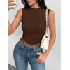 Zeagoo Womens Sleeveless Mock Turtleneck Tank Tops Ribbed Lettuce Trim Tops Basic Slim Fit Shirts Casual Summer Clothes 2026(Browm)
