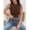 Zeagoo Womens Sleeveless Mock Turtleneck Tank Tops Ribbed Lettuce Trim Tops Basic Slim Fit Shirts Casual Summer Clothes 2026(Browm)