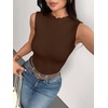 Zeagoo Womens Sleeveless Mock Turtleneck Tank Tops Ribbed Lettuce Trim Tops Basic Slim Fit Shirts Casual Summer Clothes 2026(Browm)