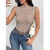 Zeagoo Womens Sleeveless Mock Turtleneck Tank Tops Ribbed Lettuce Trim Tops Basic Slim Fit Shirts Casual Summer Clothes 2026(Brown-white Stripe)