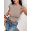 Zeagoo Womens Sleeveless Mock Turtleneck Tank Tops Ribbed Lettuce Trim Tops Basic Slim Fit Shirts Casual Summer Clothes 2026(Brown-white Stripe)