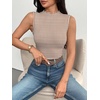 Zeagoo Womens Sleeveless Mock Turtleneck Tank Tops Ribbed Lettuce Trim Tops Basic Slim Fit Shirts Casual Summer Clothes 2026(Brown-white Stripe)