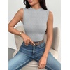 Zeagoo Womens Sleeveless Mock Turtleneck Tank Tops Ribbed Lettuce Trim Tops Basic Slim Fit Shirts Casual Summer Clothes 2026(Grey)