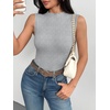 Zeagoo Womens Sleeveless Mock Turtleneck Tank Tops Ribbed Lettuce Trim Tops Basic Slim Fit Shirts Casual Summer Clothes 2026(Grey)