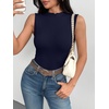 Zeagoo Womens Sleeveless Mock Turtleneck Tank Tops Ribbed Lettuce Trim Tops Basic Slim Fit Shirts Casual Summer Clothes 2026(Navy Blue)