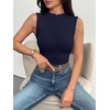 Zeagoo Womens Sleeveless Mock Turtleneck Tank Tops Ribbed Lettuce Trim Tops Basic Slim Fit Shirts Casual Summer Clothes 2026(Navy Blue)