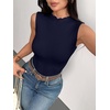 Zeagoo Womens Sleeveless Mock Turtleneck Tank Tops Ribbed Lettuce Trim Tops Basic Slim Fit Shirts Casual Summer Clothes 2026(Navy Blue)