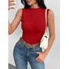 Zeagoo Womens Sleeveless Mock Turtleneck Tank Tops Ribbed Lettuce Trim Tops Basic Slim Fit Shirts Casual Summer Clothes 2026(Red)