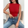 Zeagoo Womens Sleeveless Mock Turtleneck Tank Tops Ribbed Lettuce Trim Tops Basic Slim Fit Shirts Casual Summer Clothes 2026(Red)
