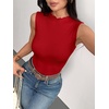 Zeagoo Womens Sleeveless Mock Turtleneck Tank Tops Ribbed Lettuce Trim Tops Basic Slim Fit Shirts Casual Summer Clothes 2026(Red)