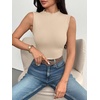 Zeagoo Womens Sleeveless Mock Turtleneck Tank Tops Ribbed Lettuce Trim Tops Basic Slim Fit Shirts Casual Summer Clothes 2026(Warm Apricot)