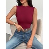 Zeagoo Womens Sleeveless Mock Turtleneck Tank Tops Ribbed Lettuce Trim Tops Basic Slim Fit Shirts Casual Summer Clothes 2026(Wine Red)