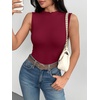 Zeagoo Womens Sleeveless Mock Turtleneck Tank Tops Ribbed Lettuce Trim Tops Basic Slim Fit Shirts Casual Summer Clothes 2026(Wine Red)