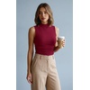 Zeagoo Womens Sleeveless Mock Turtleneck Tank Tops Ribbed Lettuce Trim Tops Basic Slim Fit Shirts Casual Summer Clothes 2026(Wine Red)