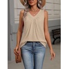 Zeagoo Womens Tank Tops Summer Sleeveless Loose Fit Tops V Neck Pleated Shirts Basic Tees Dressy Casual Trendy Clothes(Khaki)