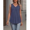 Zeagoo Womens Tank Tops Summer Sleeveless Loose Fit Tops V Neck Pleated Shirts Basic Tees Dressy Casual Trendy Clothes(Navy Blue)