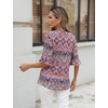 Zeagoo Womens Tops Casual V Neck Shirts Floral Solid Blouse Ruffle Tunics 3/4 Sleeve Tshirt S-XXL(Boho Printing)