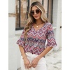 Zeagoo Womens Tops Casual V Neck Shirts Floral Solid Blouse Ruffle Tunics 3/4 Sleeve Tshirt S-XXL(Boho Printing)