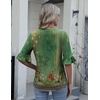 Zeagoo Womens Tops Casual V Neck Shirts Floral Solid Blouse Ruffle Tunics 3/4 Sleeve Tshirt S-XXL(Green Painting)