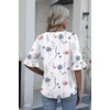 Zeagoo Womens Tops Casual V Neck Shirts Floral Solid Blouse Ruffle Tunics 3/4 Sleeve Tshirt S-XXL(White Floral)