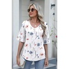 Zeagoo Womens Tops Casual V Neck Shirts Floral Solid Blouse Ruffle Tunics 3/4 Sleeve Tshirt S-XXL(White Floral)