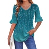 Zeagoo Womens Tops Casual V Neck Shirts Floral Solid Blouse Ruffle Tunics 3/4 Sleeve Tshirt S-XXL(Xh363)