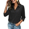 Zeagoo Button Down Shirts for Women 3/4 Length Sleeve Work Tops V Neck Shirts Dressy Casual Business Blouses with Pocket(A-black)