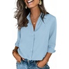 Zeagoo Button Down Shirts for Women 3/4 Sleeve Tops V Neck Collared Blouses Business Casual Outfits(Light Blue)