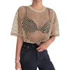 Zeagoo Womens Mesh T Shirts Short Sleeve Casual Tops Hollow Out Pullover Shirts Crewneck Sexy Fishnet Crop Tee S-XXL(Coffee)