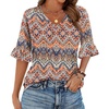 Zeagoo Womens Tops Casual V Neck Shirts Floral Solid Blouse Ruffle Tunics 3/4 Sleeve Tshirt S-XXL(Boho Printing)