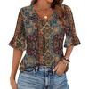 Zeagoo Womens Tops Casual V Neck Shirts Floral Solid Blouse Ruffle Tunics 3/4 Sleeve Tshirt S-XXL(Mz721)