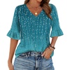 Zeagoo Womens Tops Casual V Neck Shirts Floral Solid Blouse Ruffle Tunics 3/4 Sleeve Tshirt S-XXL(Xh363)