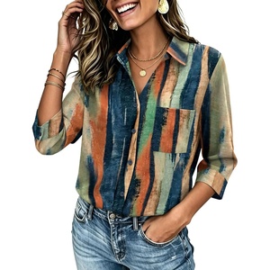 Zeagoo Button Down Shirts for Women 3/4 Length Sleeve Work Tops V Neck Shirts Dressy Casual Business Blouses with Pocket(Cx289)