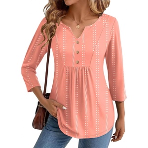 Zeagoo Womens 3/4 Length Sleeve Tops V Neck Dressy Casual T Shirts Pleated Business Work Blouses Basic Tees S-3XL(Jh586)