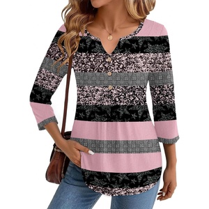 Zeagoo Womens 3/4 Length Sleeve Tops V Neck Dressy Casual T Shirts Pleated Business Work Blouses Basic Tees S-3XL(Tz245)