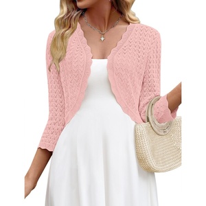 Zeagoo Women’s Bolero Shrug Crochet Cropped Cardigan Summer 3/4 Sleeve Lightweight Cardigans for Dress(Light Pink)