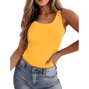 Zeagoo Women’s Double Lined Square Neck Tank Top Sleeveless Basic Crop Tops Trendy Going Out Tops(Yellow)